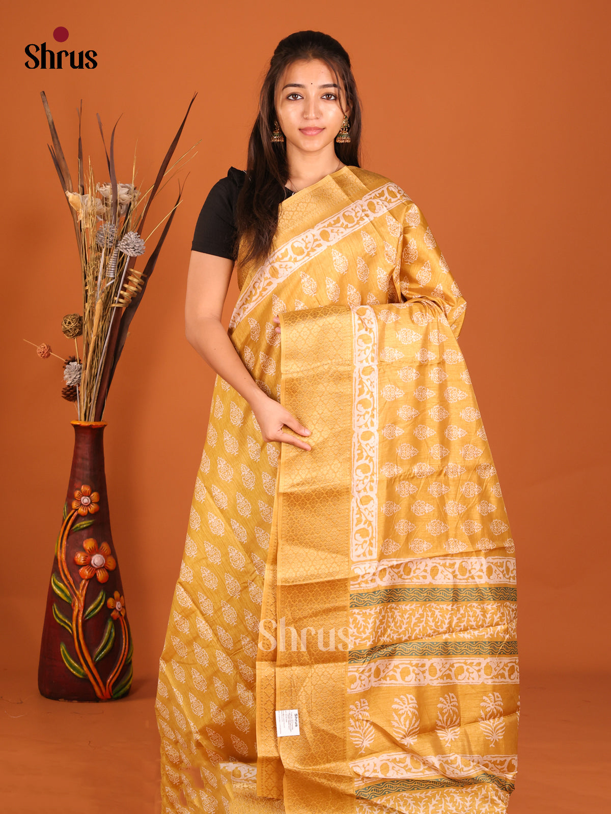 Mustard - Semi Crepe Saree - Shop on Shrus.com