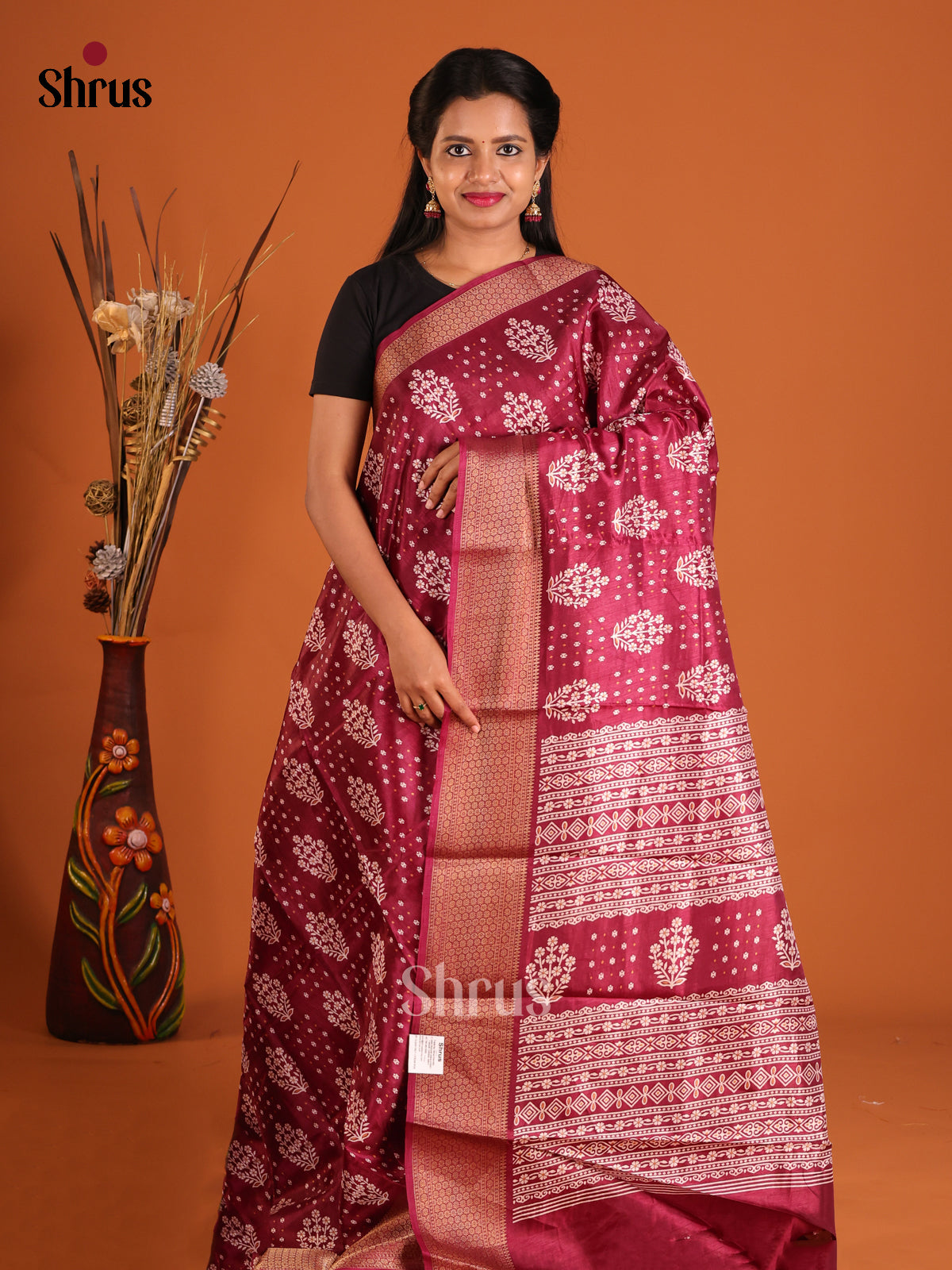 Maroon - Semi Crepe Saree - Shop on Shrus.com