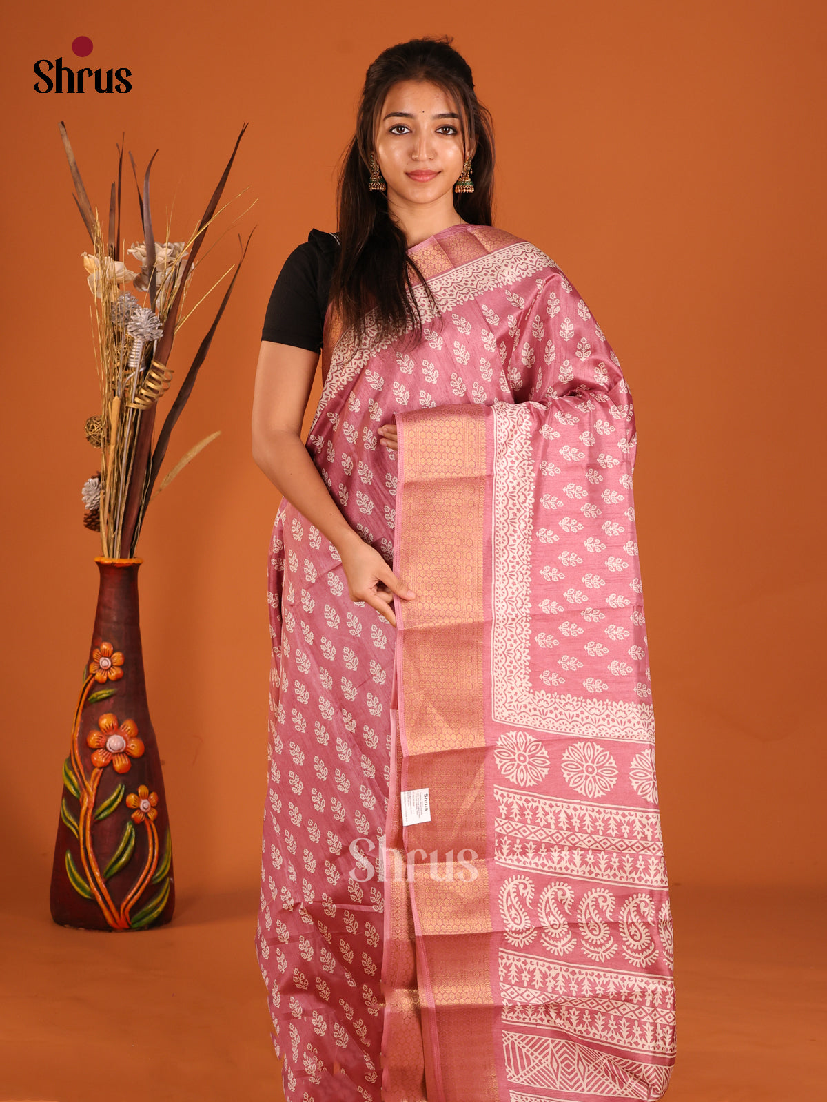 Pink - Semi Crepe Saree - Shop on Shrus.com
