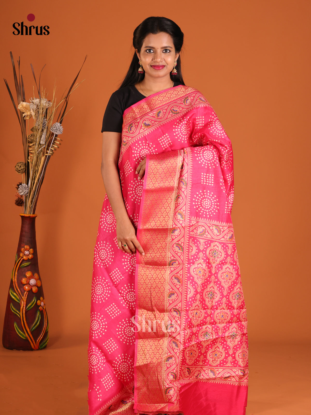Pink - Semi Crepe Saree - Shop on Shrus.com