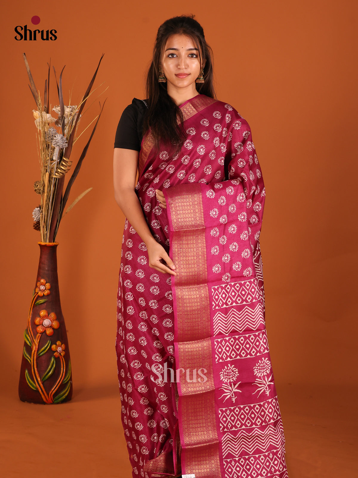 Maroon - Semi Crepe Saree - Shop on Shrus.com