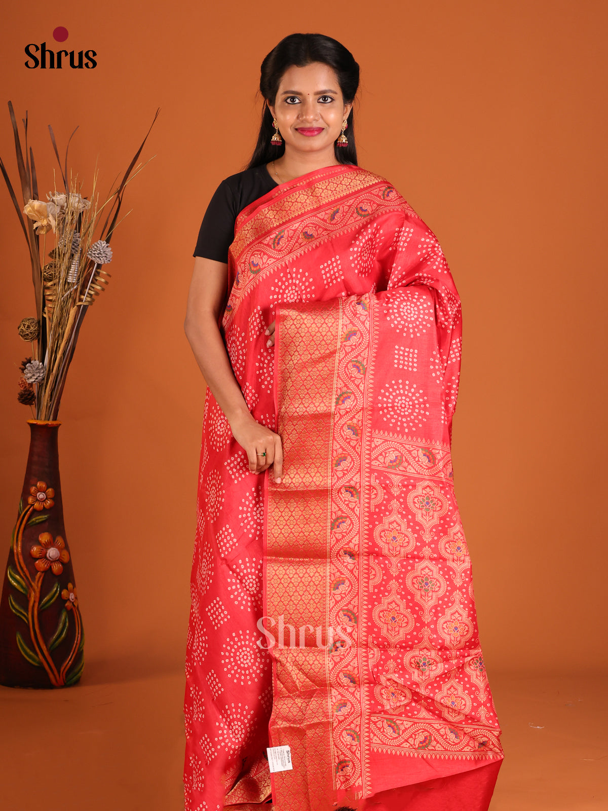 Red - Semi Crepe Saree - Shop on Shrus.com