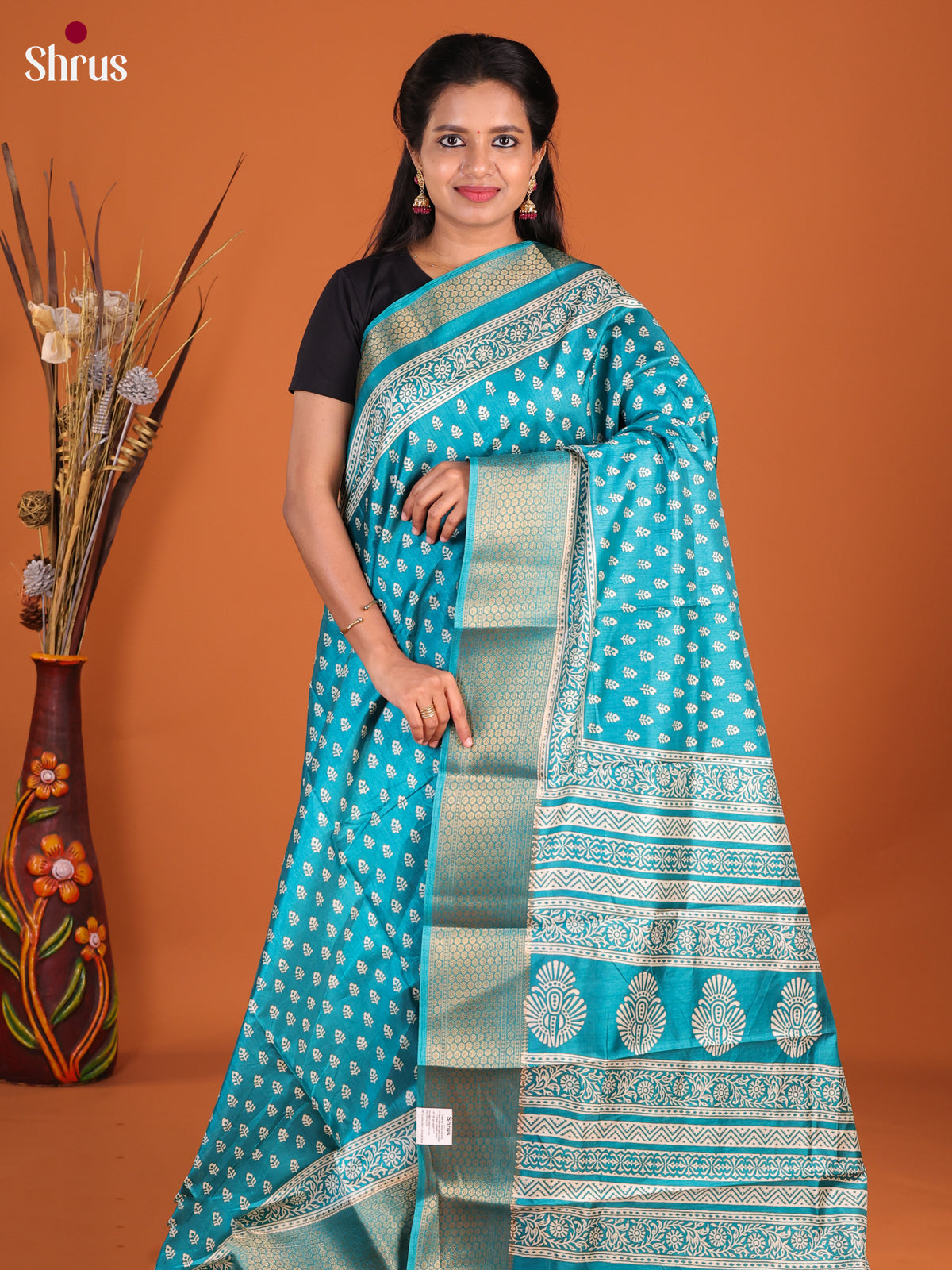 Teal - Semi Crepe Saree - Shop on Shrus.com