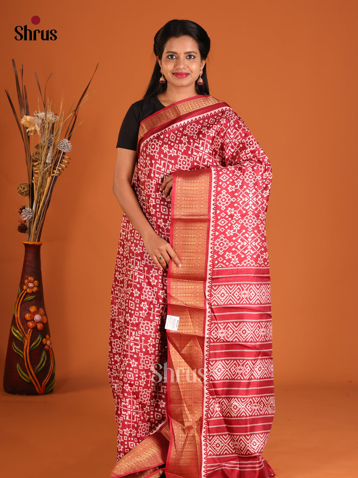 Red - Semi Crepe Saree - Shop on Shrus.com