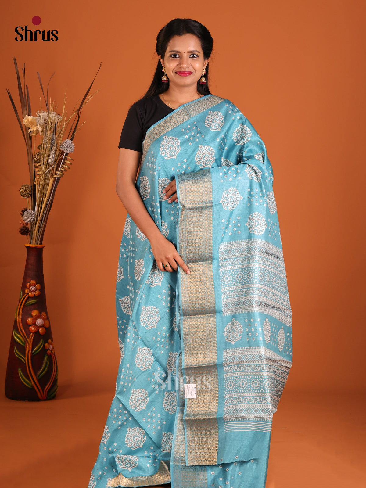 Light Blue - Semi Crepe Saree - Shop on Shrus.com