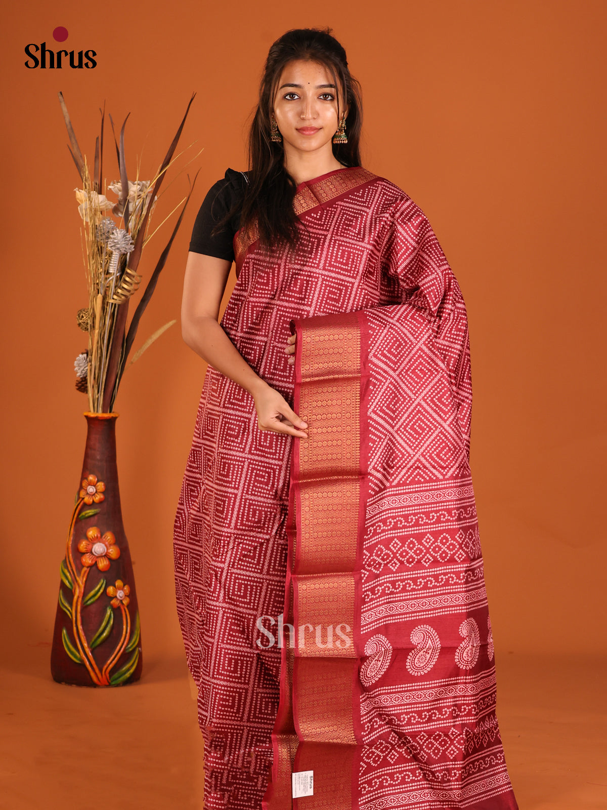 Maroon - Semi Crepe Saree - Shop on Shrus.com