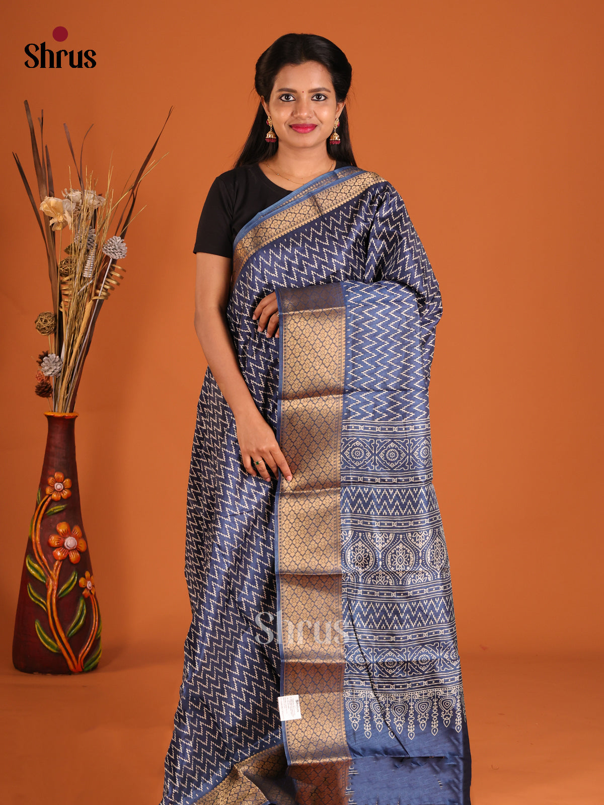 Blue - Semi Crepe Saree