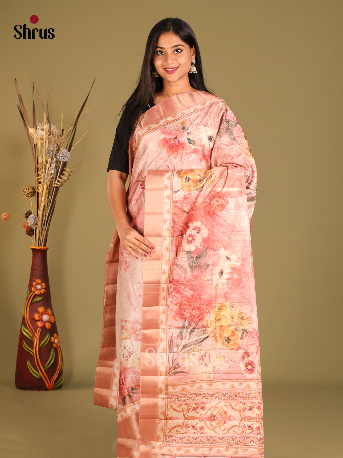 Peachish Pink- Semi matka Saree