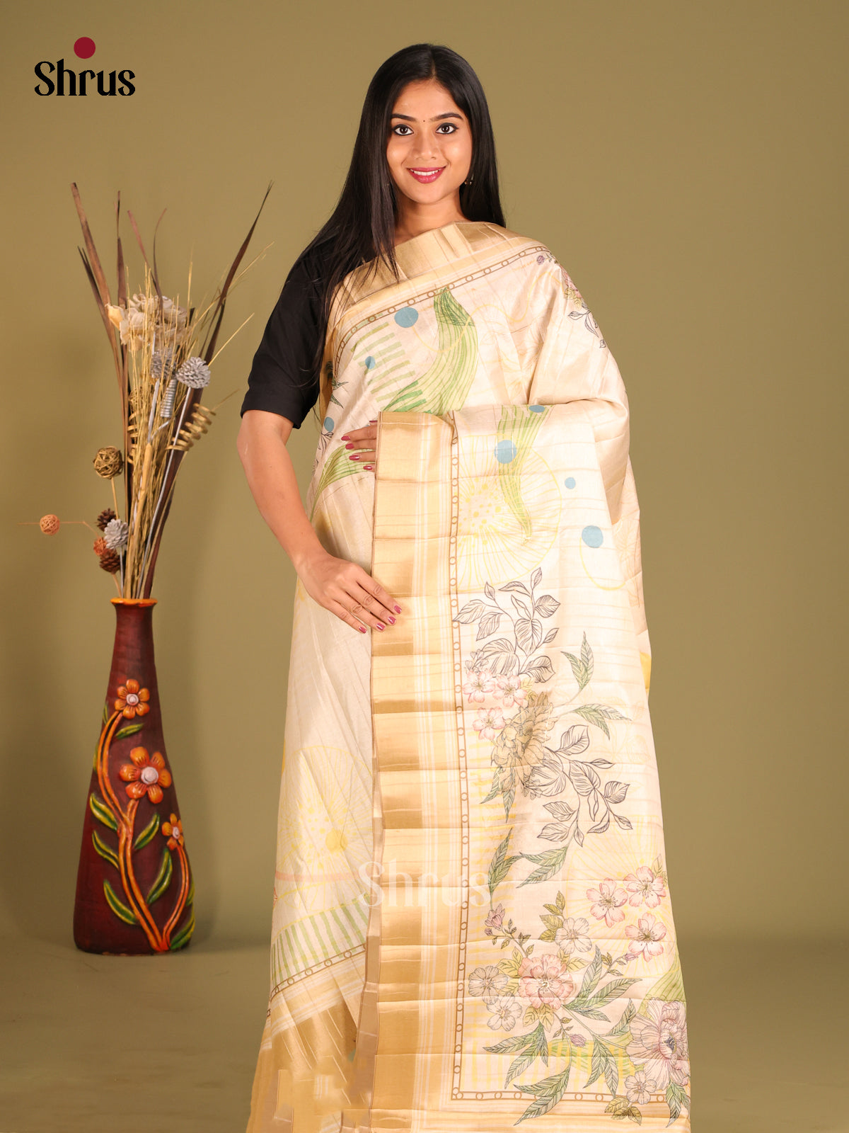 Cream & Ivory - Semi matka Saree