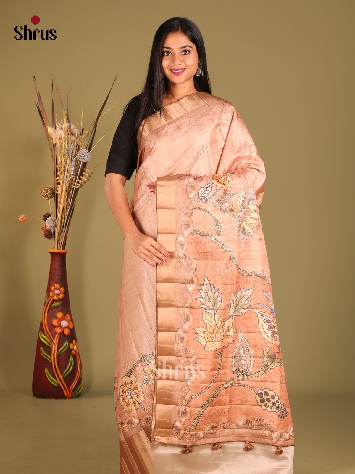 Dusty Brown - Semi matka Saree