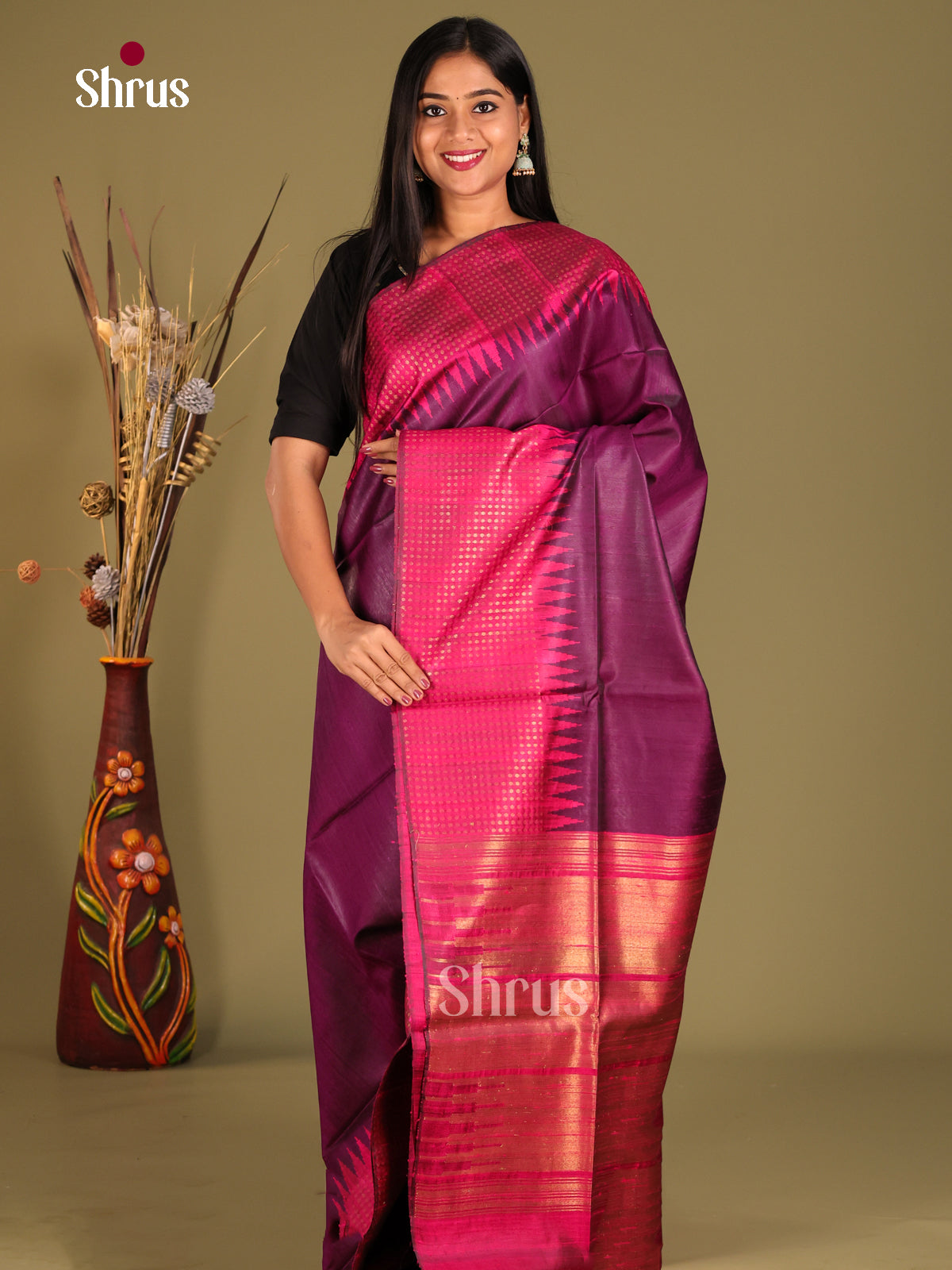 Dark pink and light pink - Raw silk saree