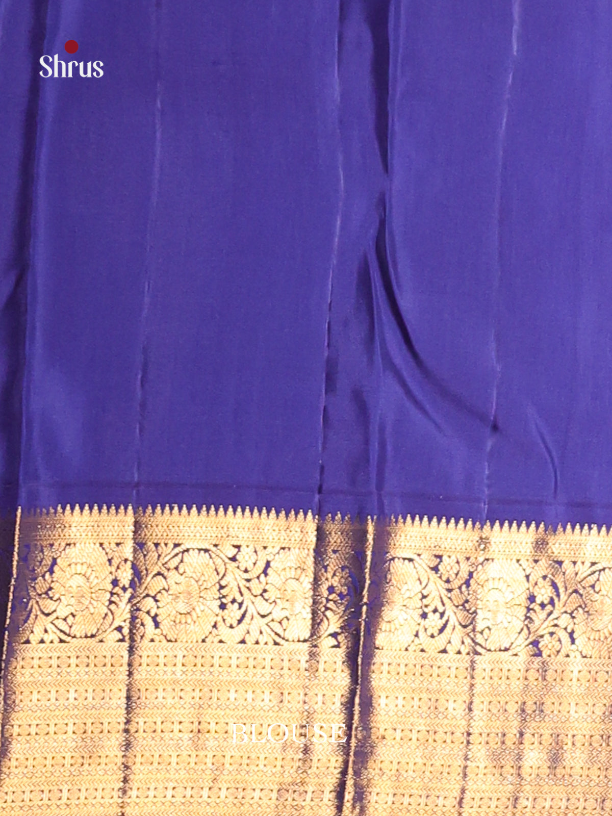 Regal Cream Kanchipuram Silk Saree with golden floral buttas & Blue Brocade Pallu -2