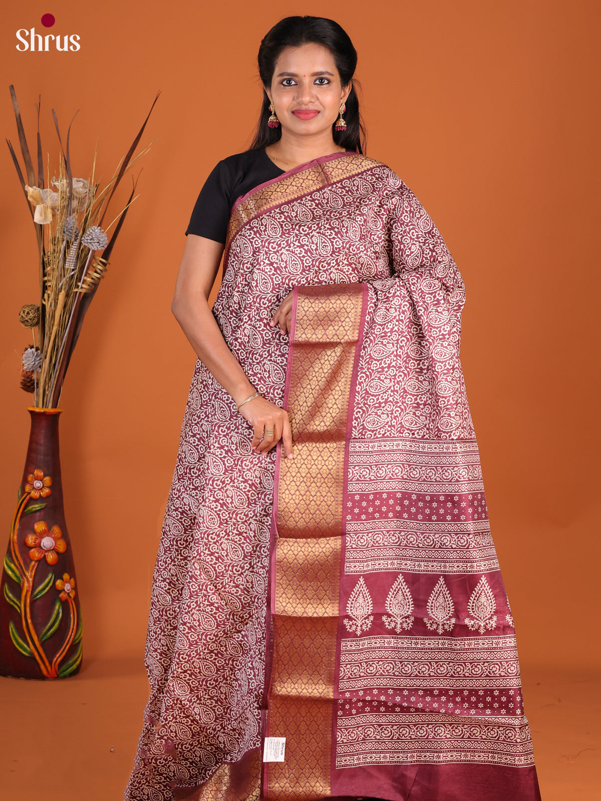 Maroon- Semi Crepe Saree - Shop on Shrus.com