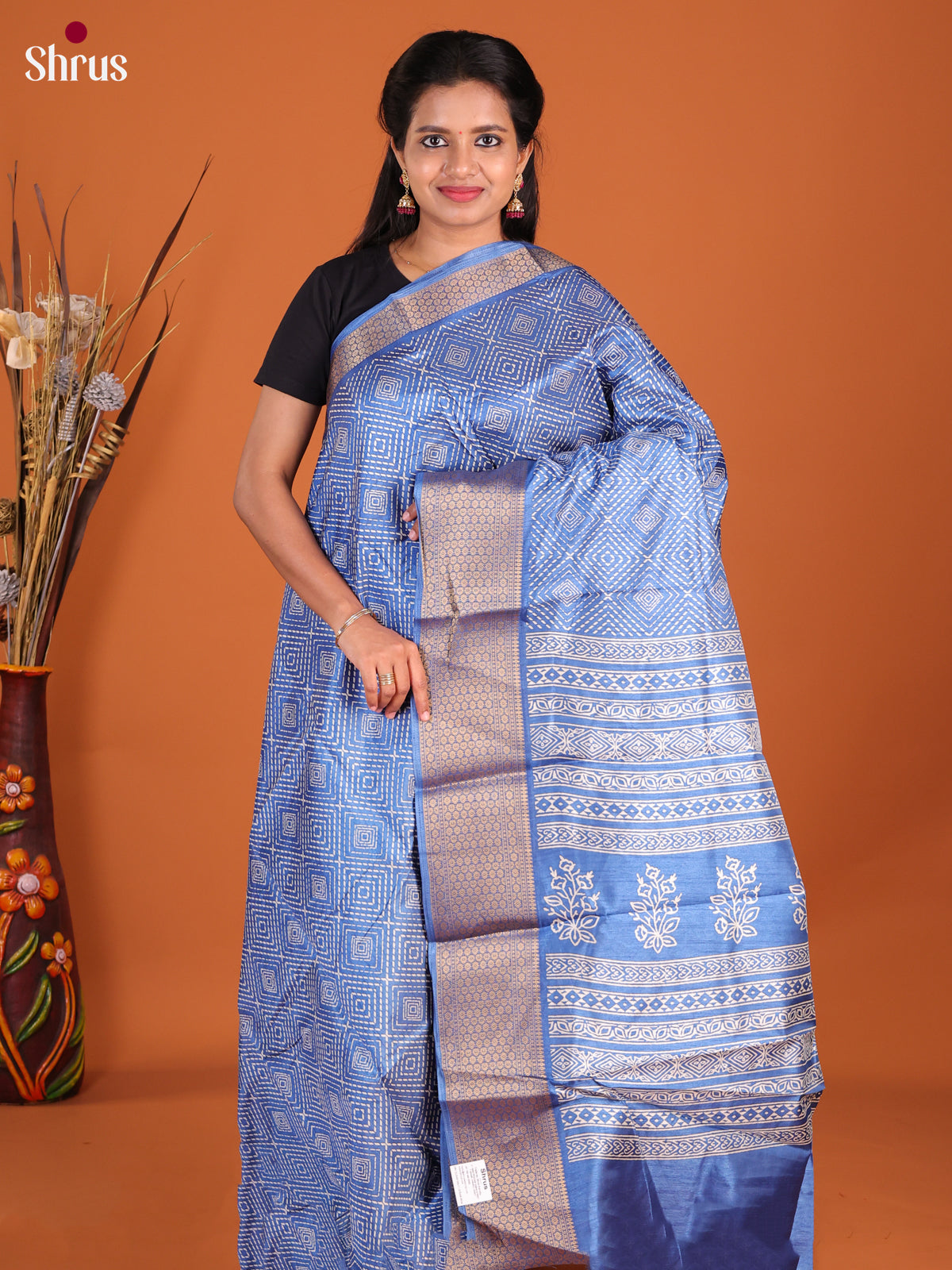 Blue - Semi Crepe Saree