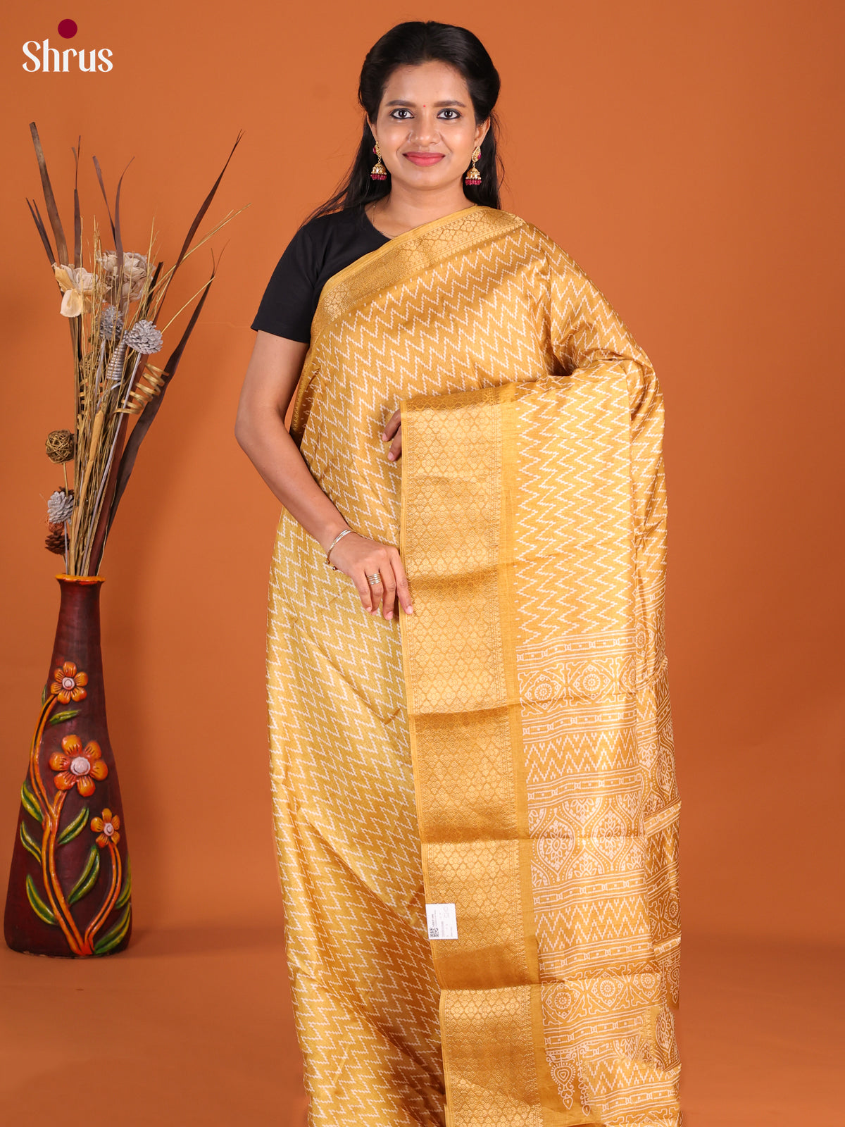 Mustard - Semi Crepe Saree - Shop on Shrus.com