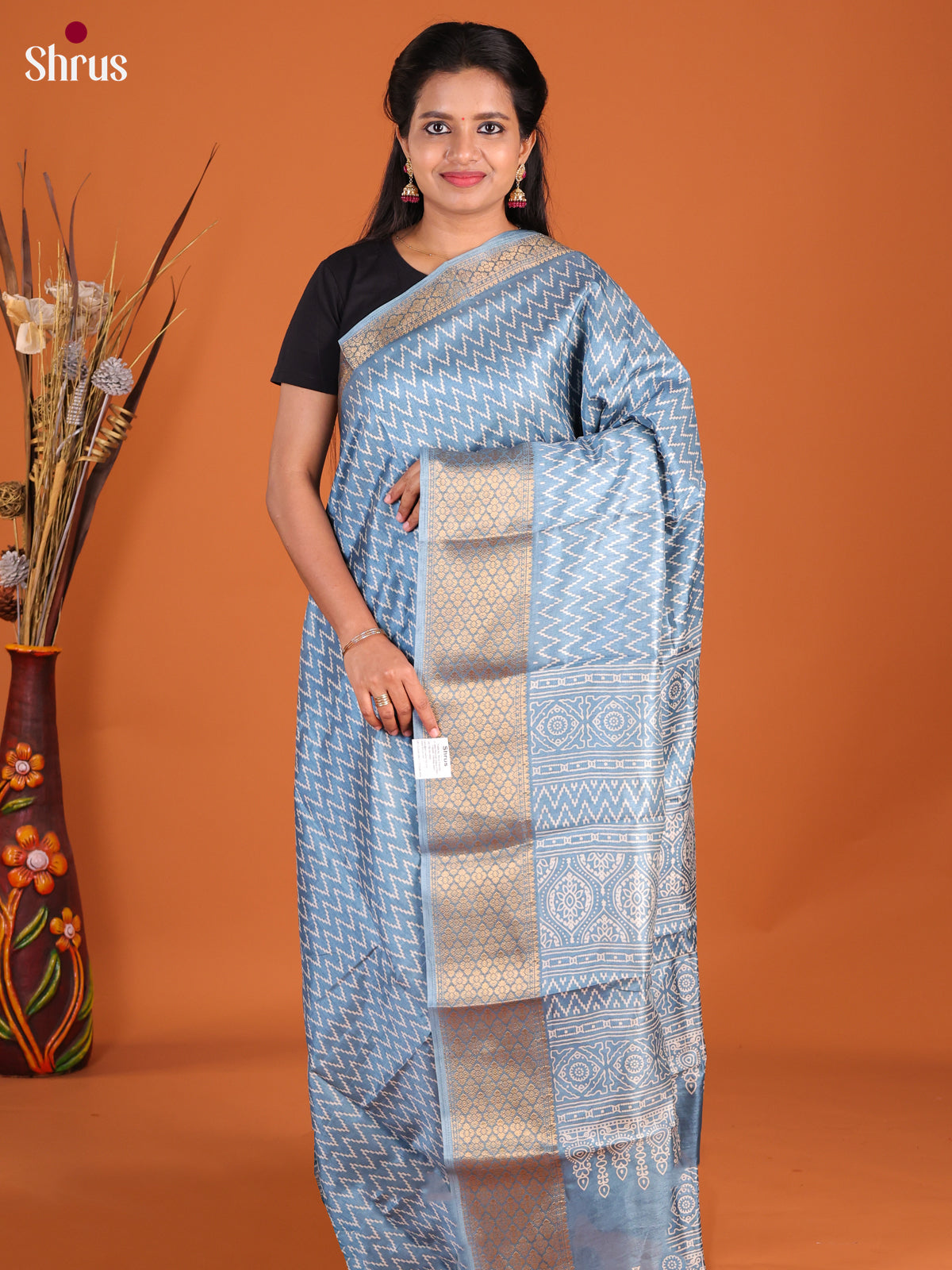 Blue - Semi Crepe Saree