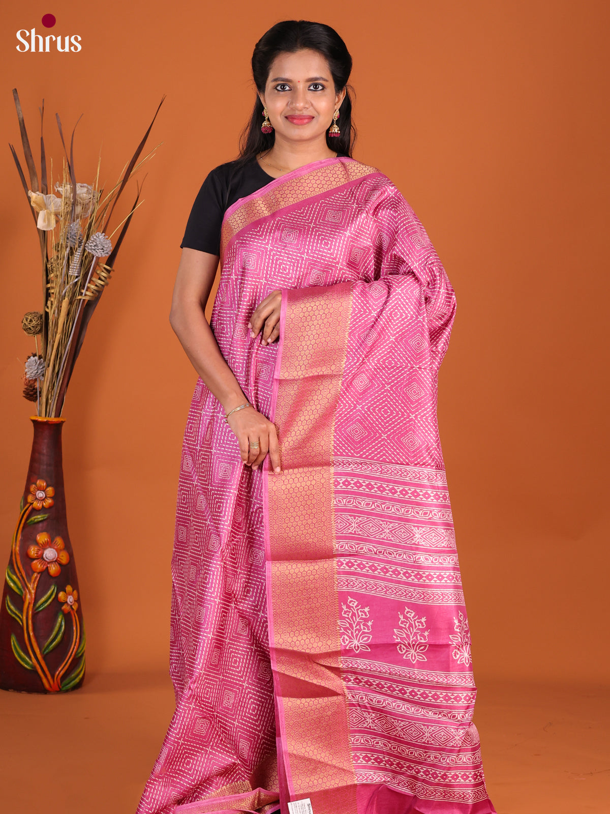 Pink - Semi Crepe Saree - Shop on Shrus.com