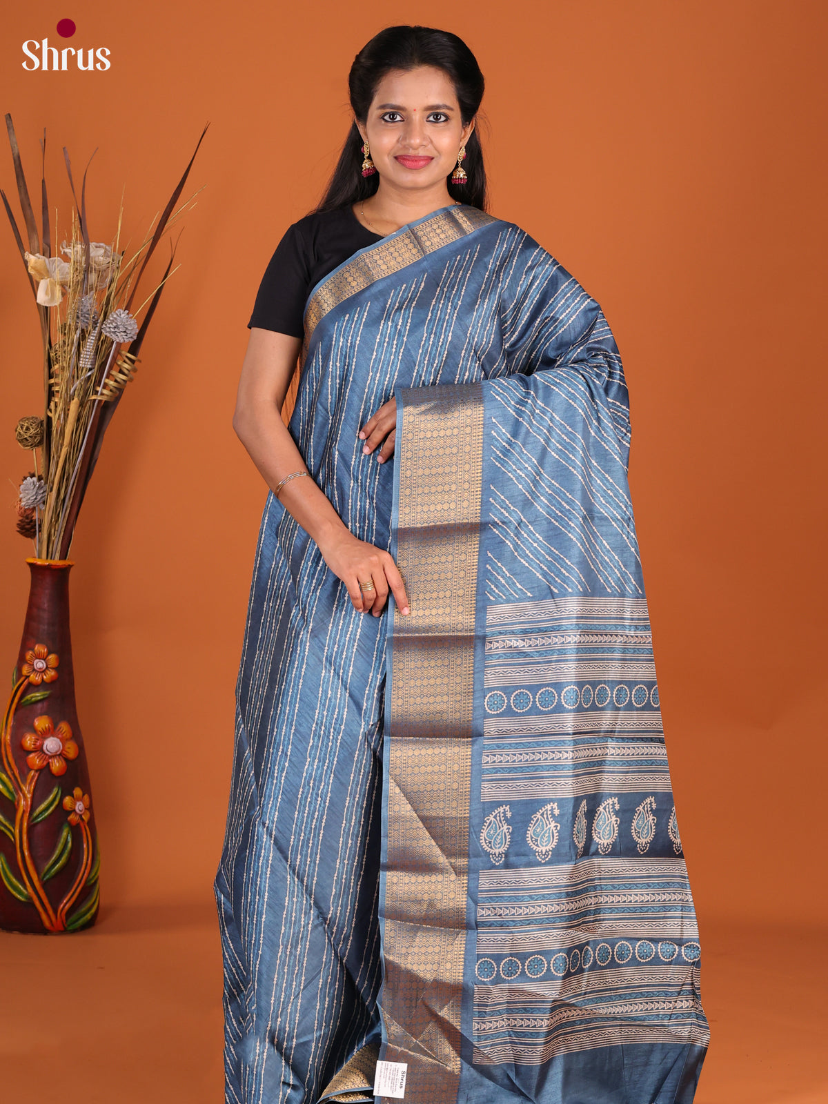Blue - Semi Crepe Saree