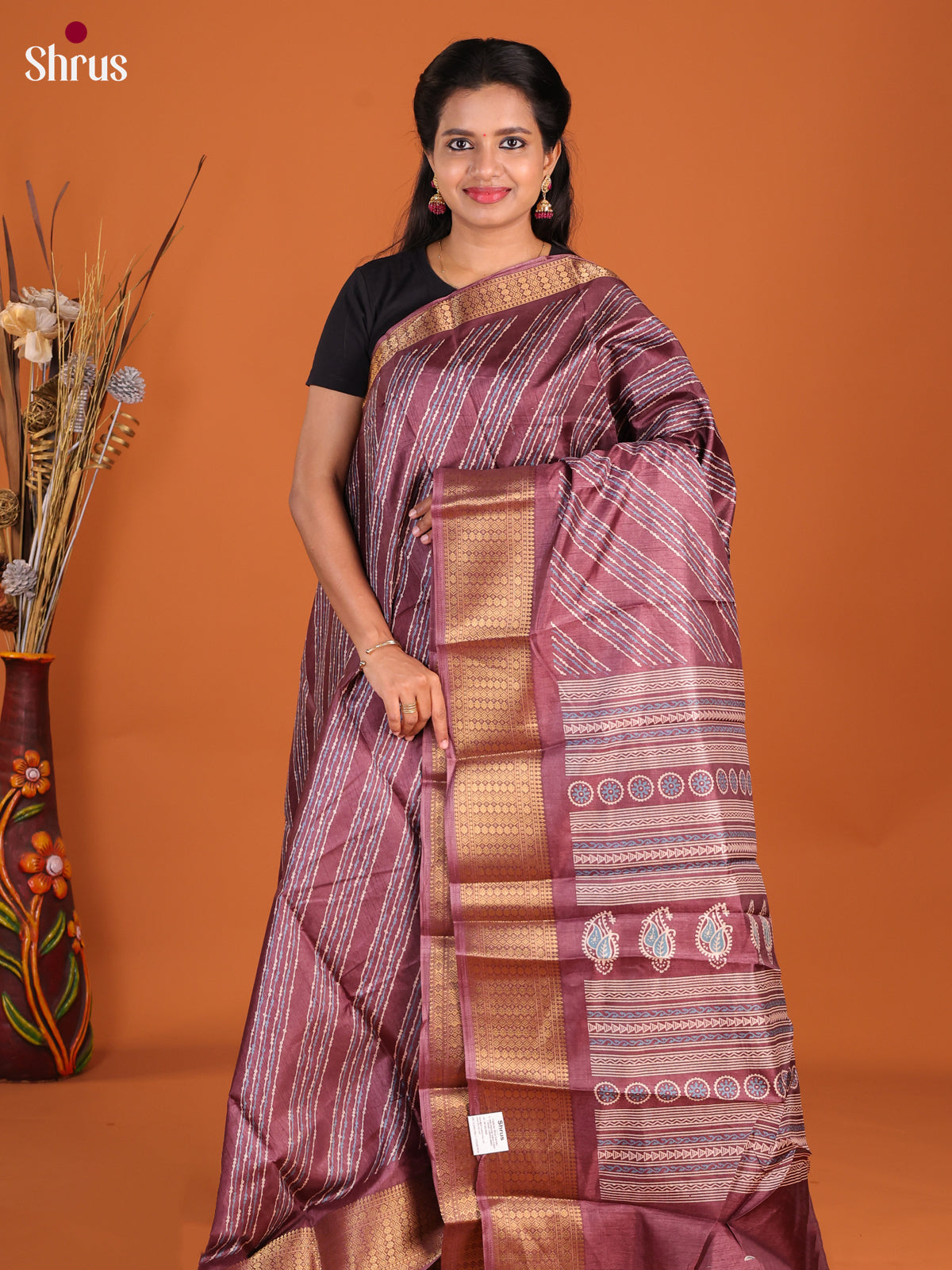 Brown - Semi Crepe Saree
