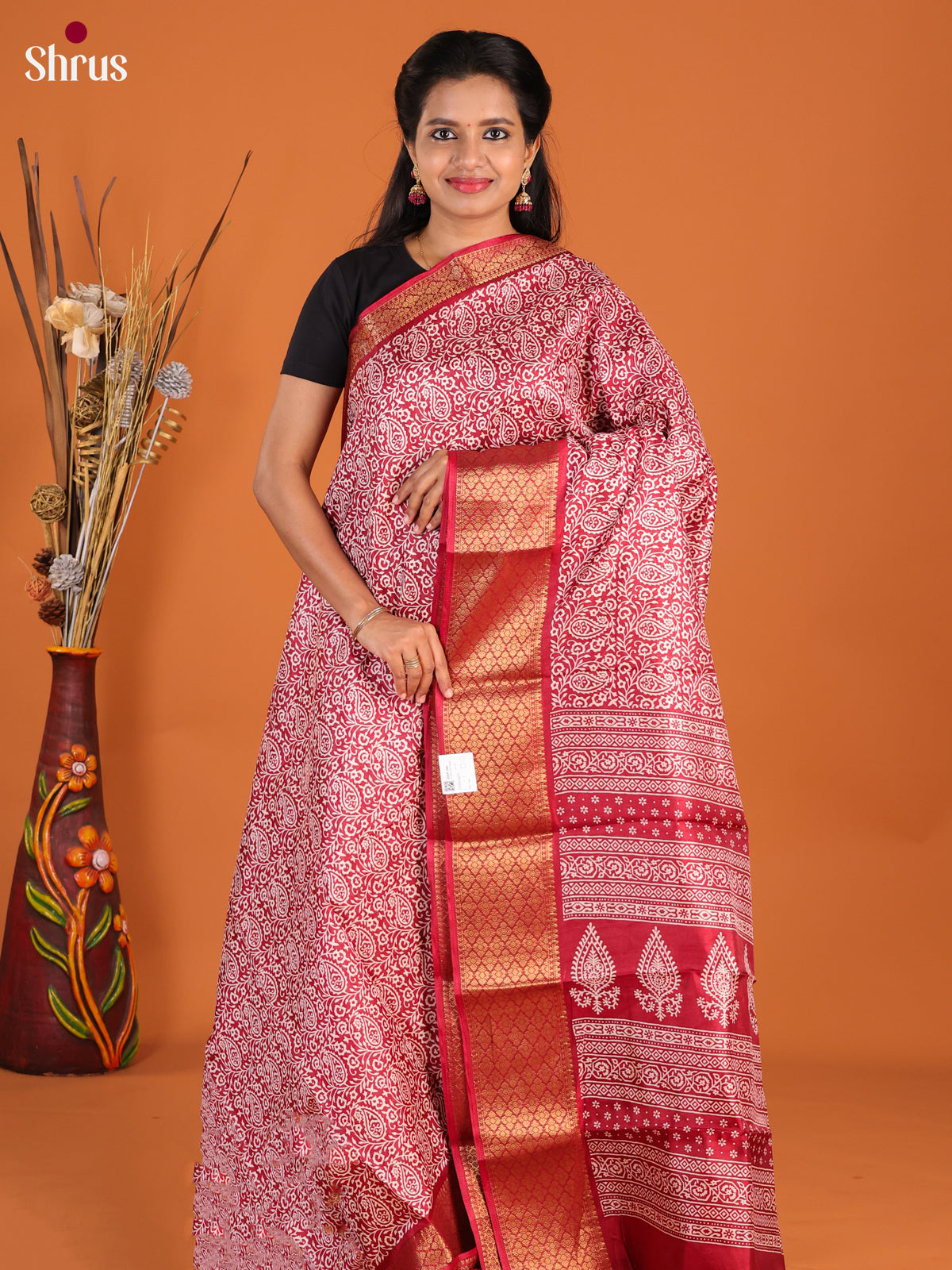 Maroon - Semi Crepe Saree - Shop on Shrus.com