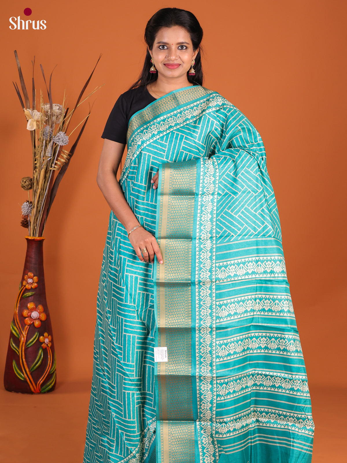 Teal - Semi Crepe Saree - Shop on Shrus.com