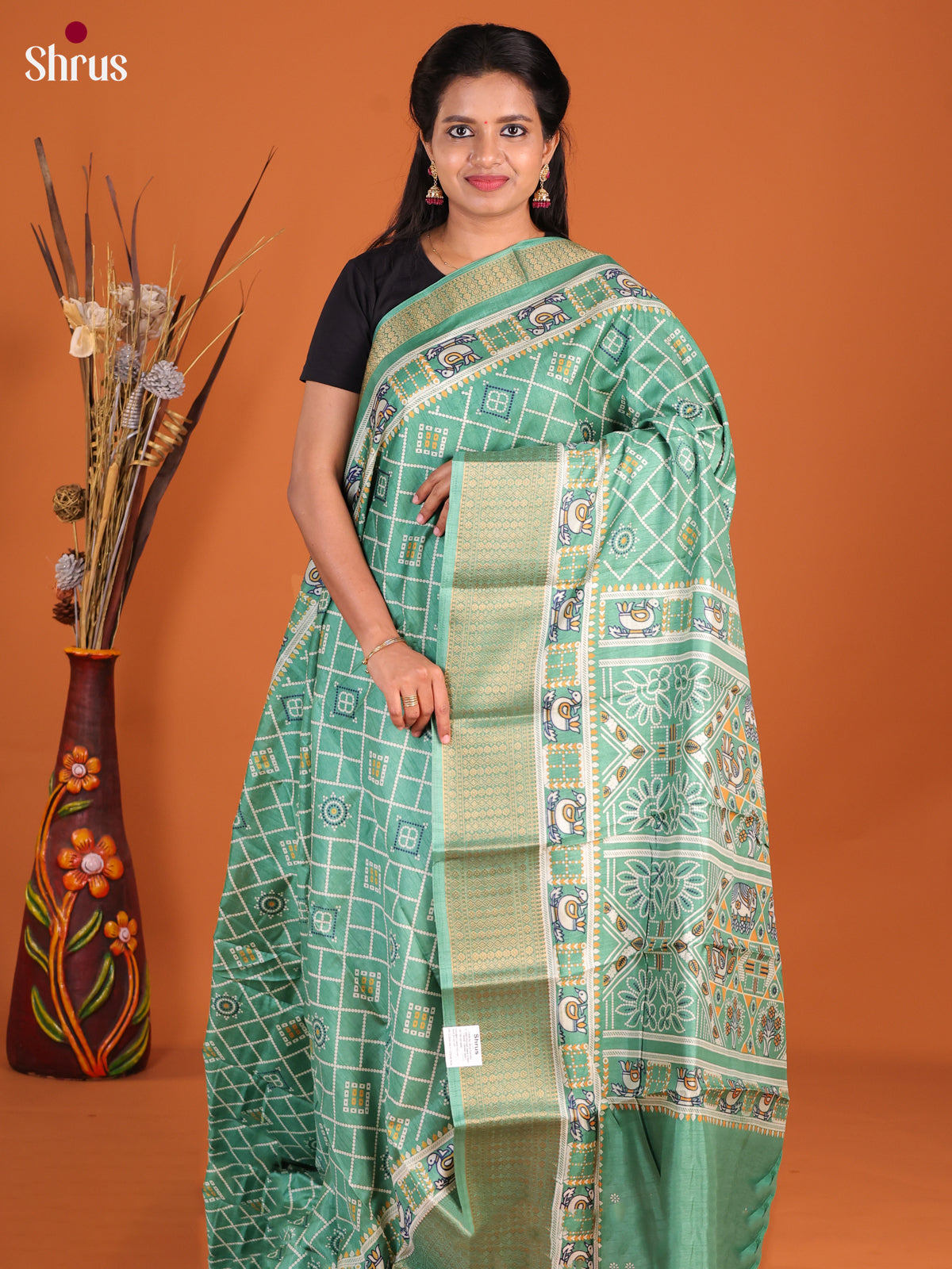 Green - Semi Crepe Saree - Shop on Shrus.com