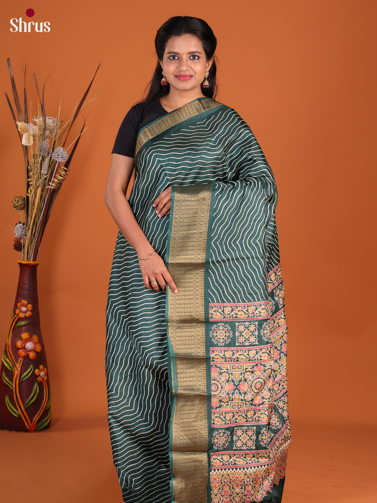 Green - Semi Crepe Saree - Shop on Shrus.com