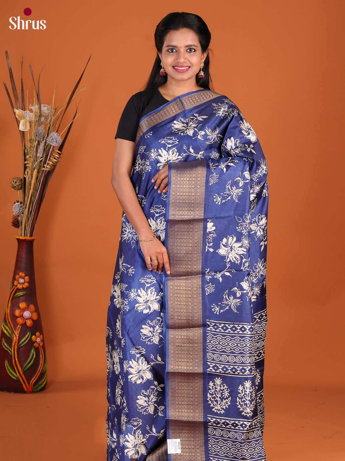 Blue - Semi Crepe Saree