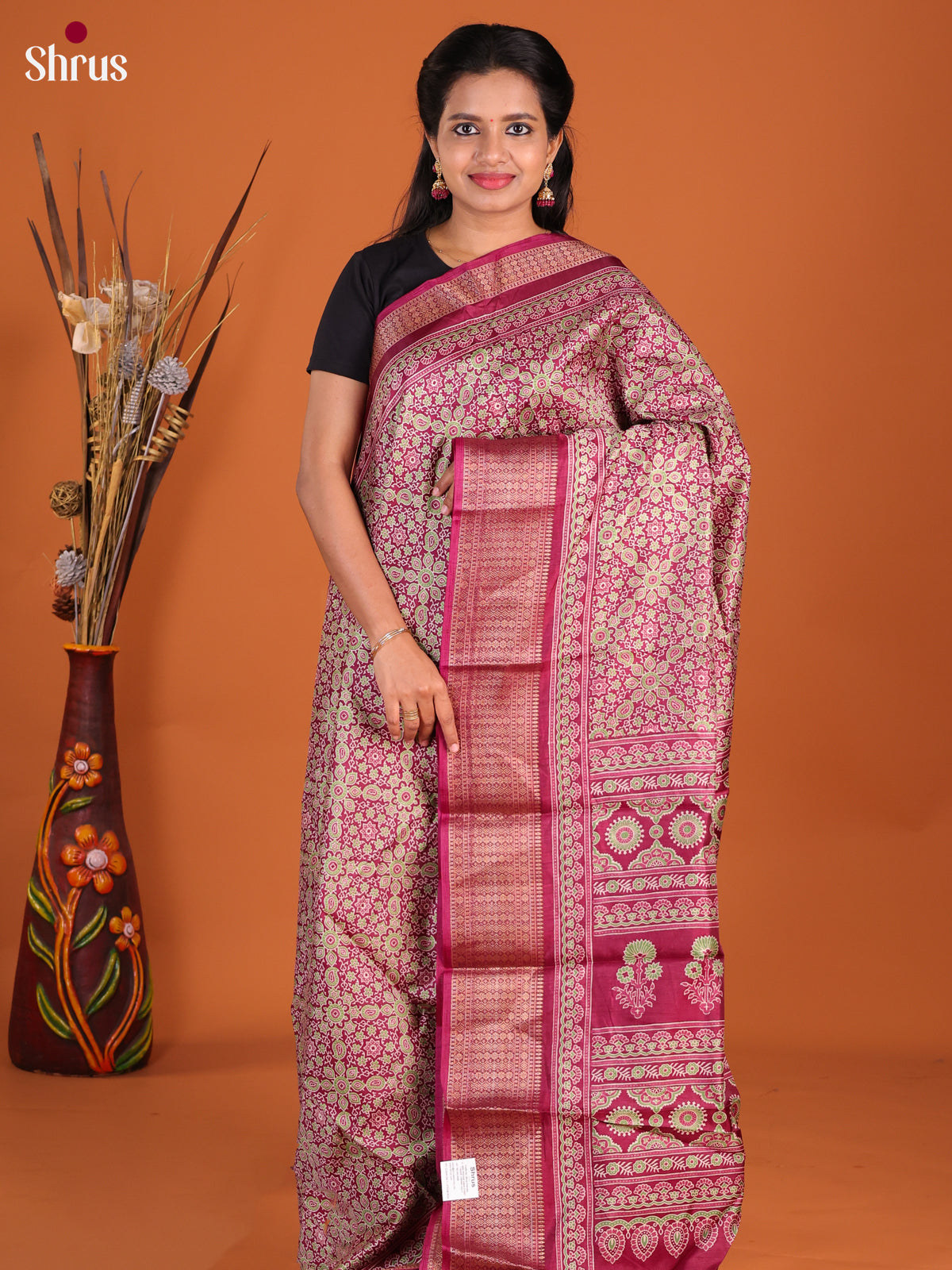 Maroon - Semi Crepe Saree - Shop on Shrus.com