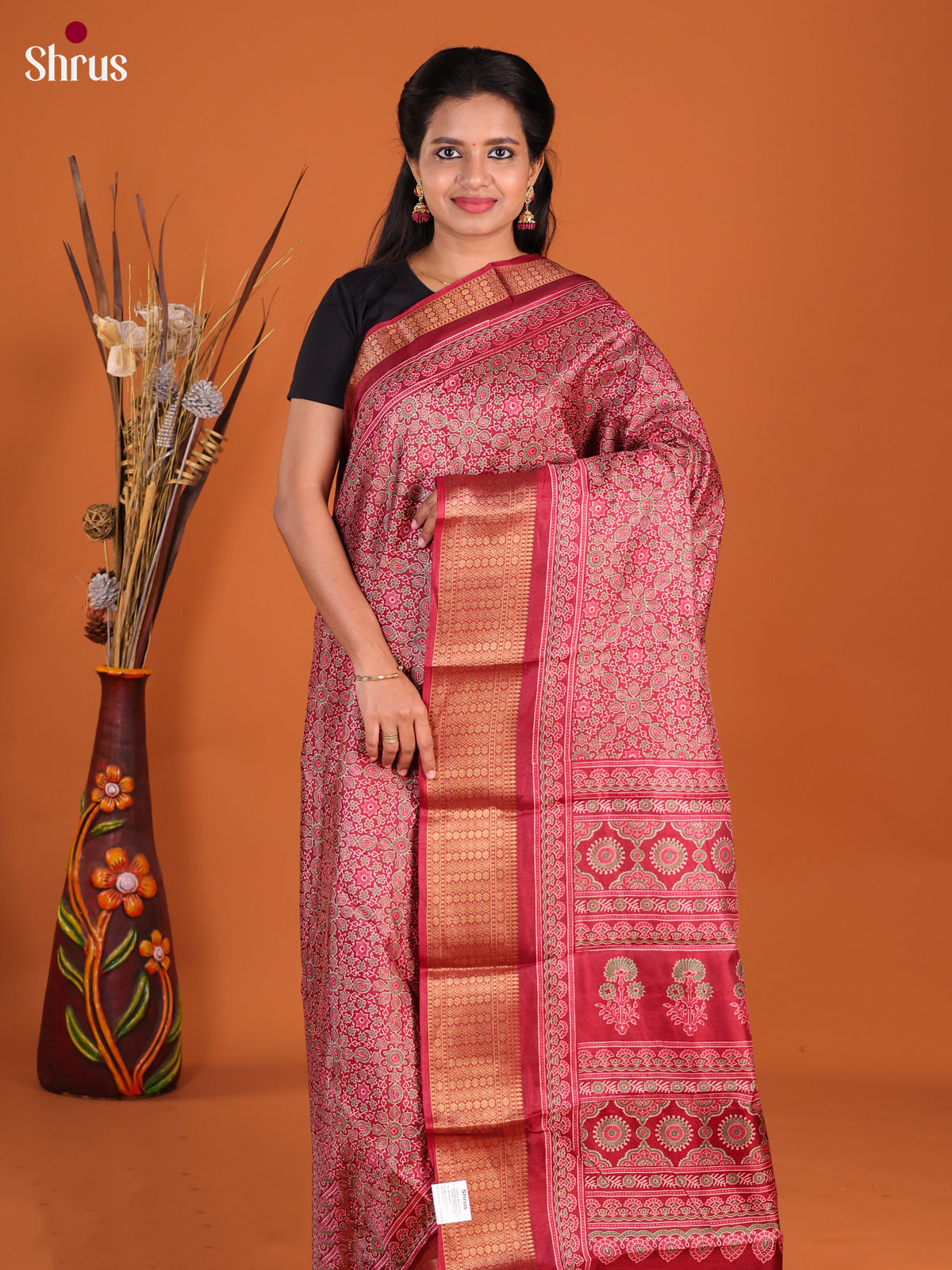 maroon - Semi Crepe Saree - Shop on Shrus.com