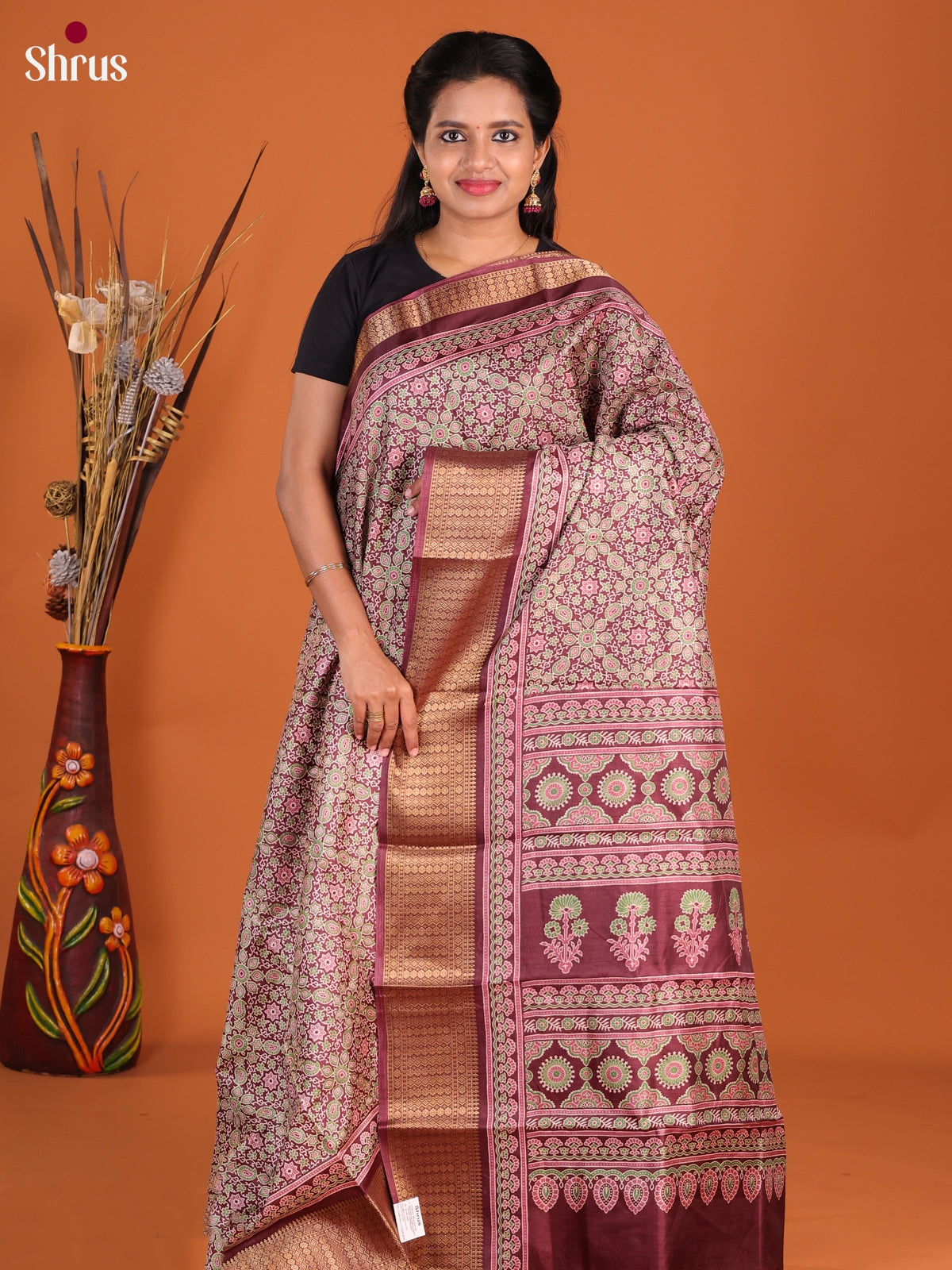 Maroon - Semi Crepe Saree - Shop on Shrus.com