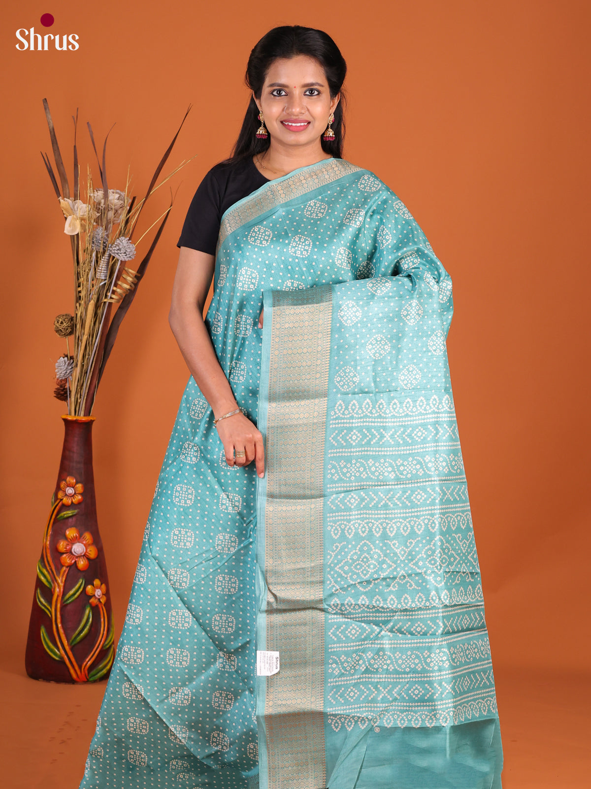 Teal - Semi Crepe Saree - Shop on Shrus.com