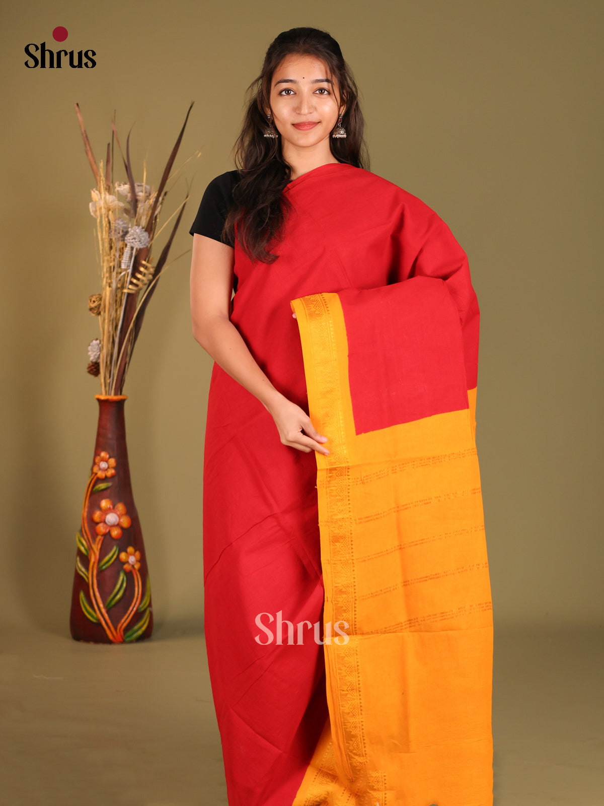 Red & Yellow - Sungudi Cotton Saree
