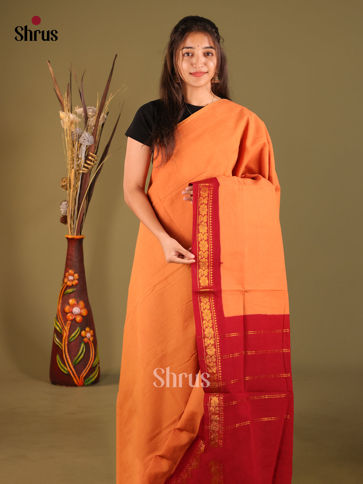 Orange & Red - Sungudi Cotton Saree