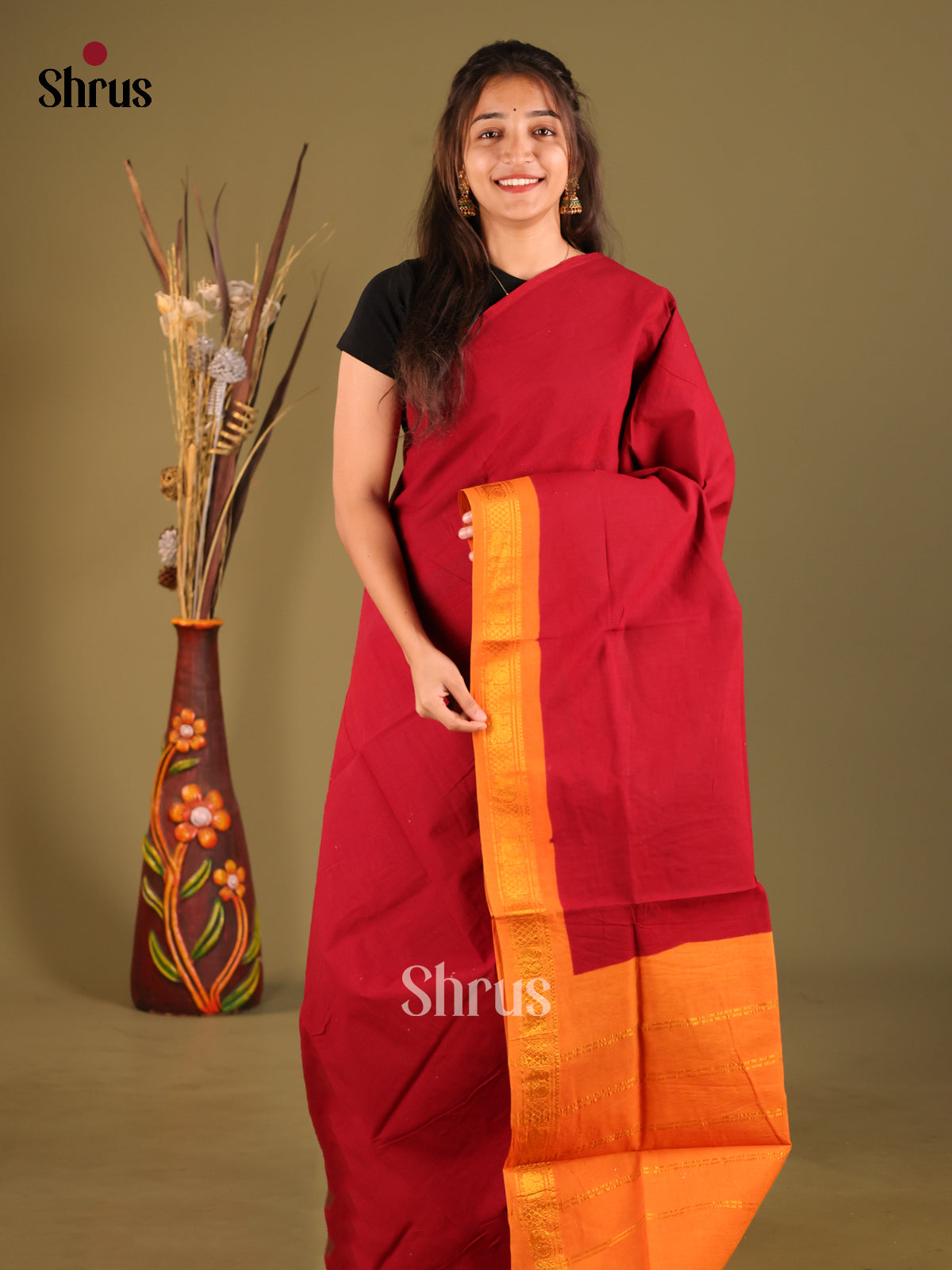 Red & Orange - Sungudi Cotton Saree - Shop on Shrus.com