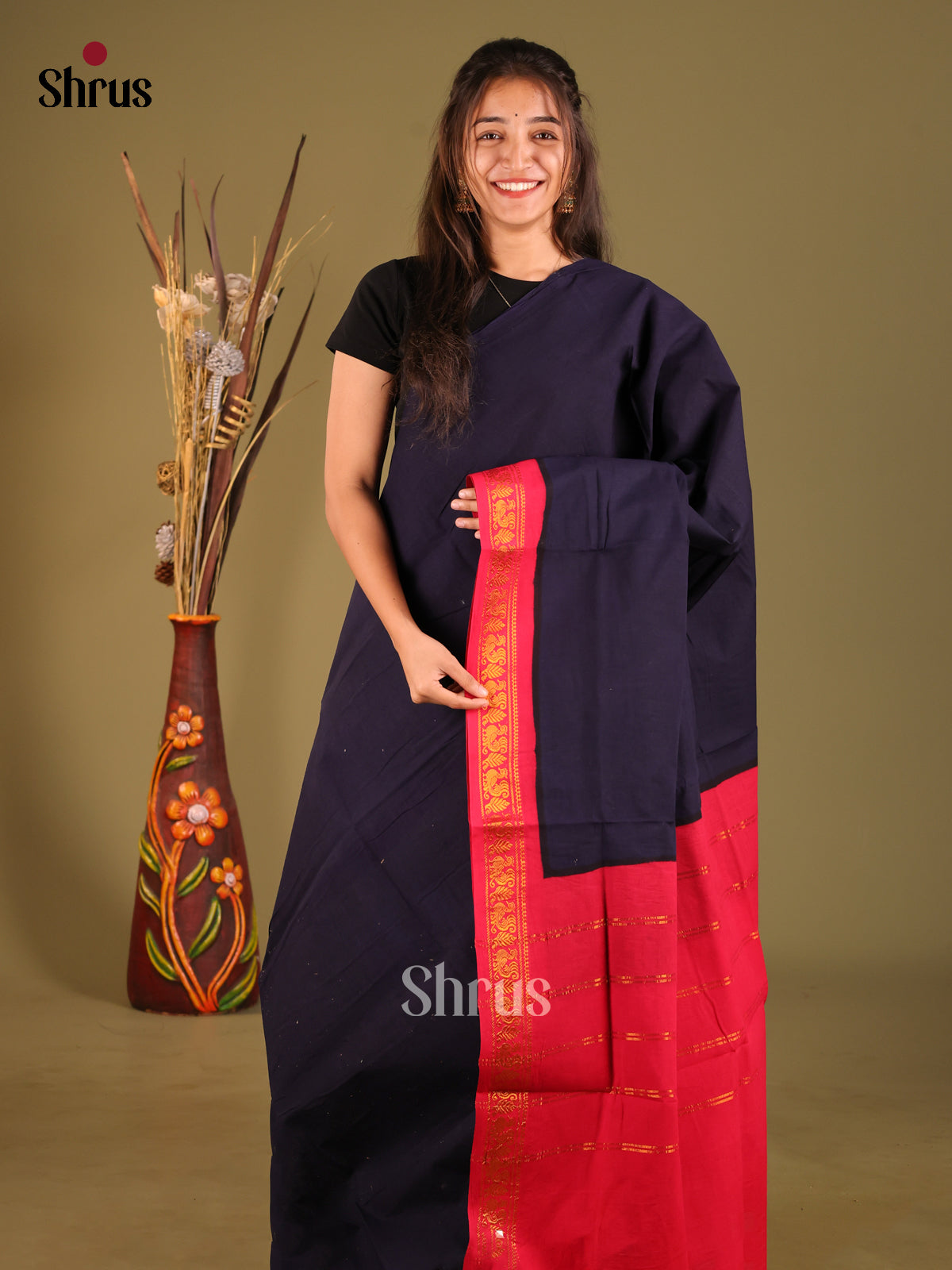 Blue & Red- Sungudi Cotton Saree