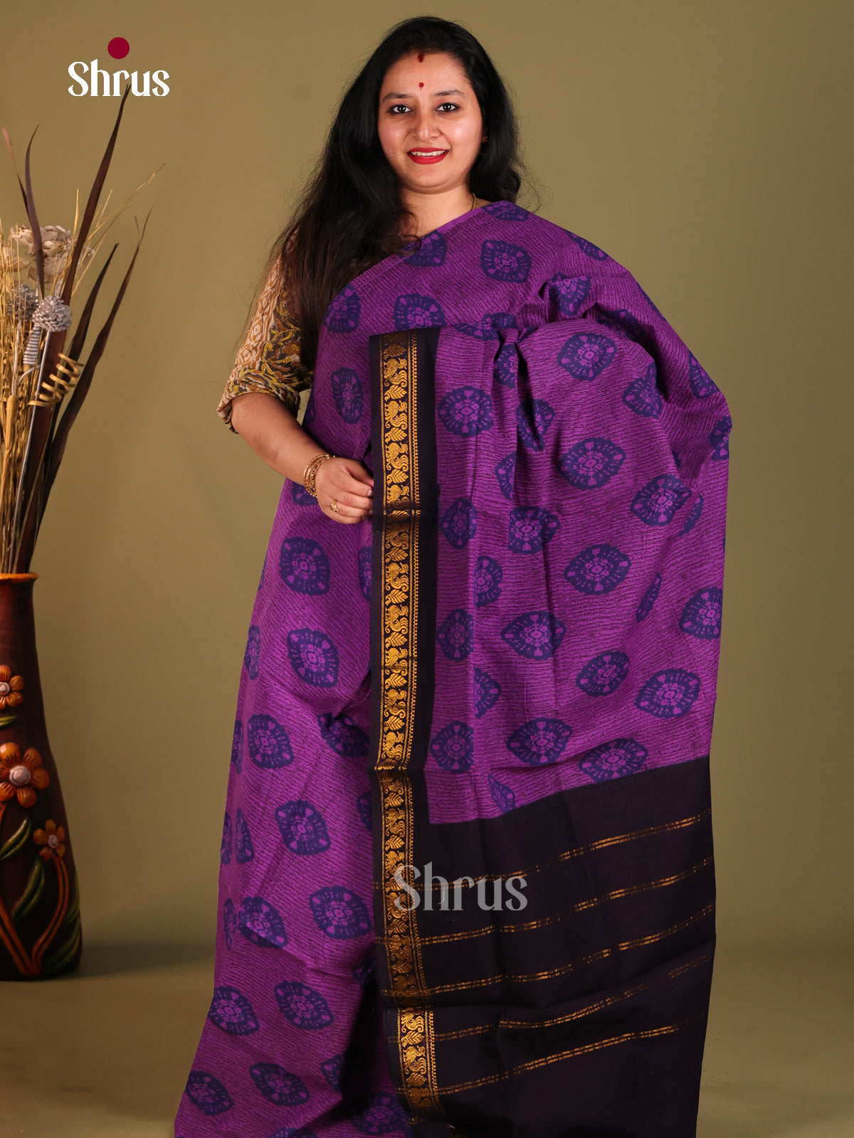 Purple & Violet - Sungudi Cotton Saree - Shop on Shrus.com
