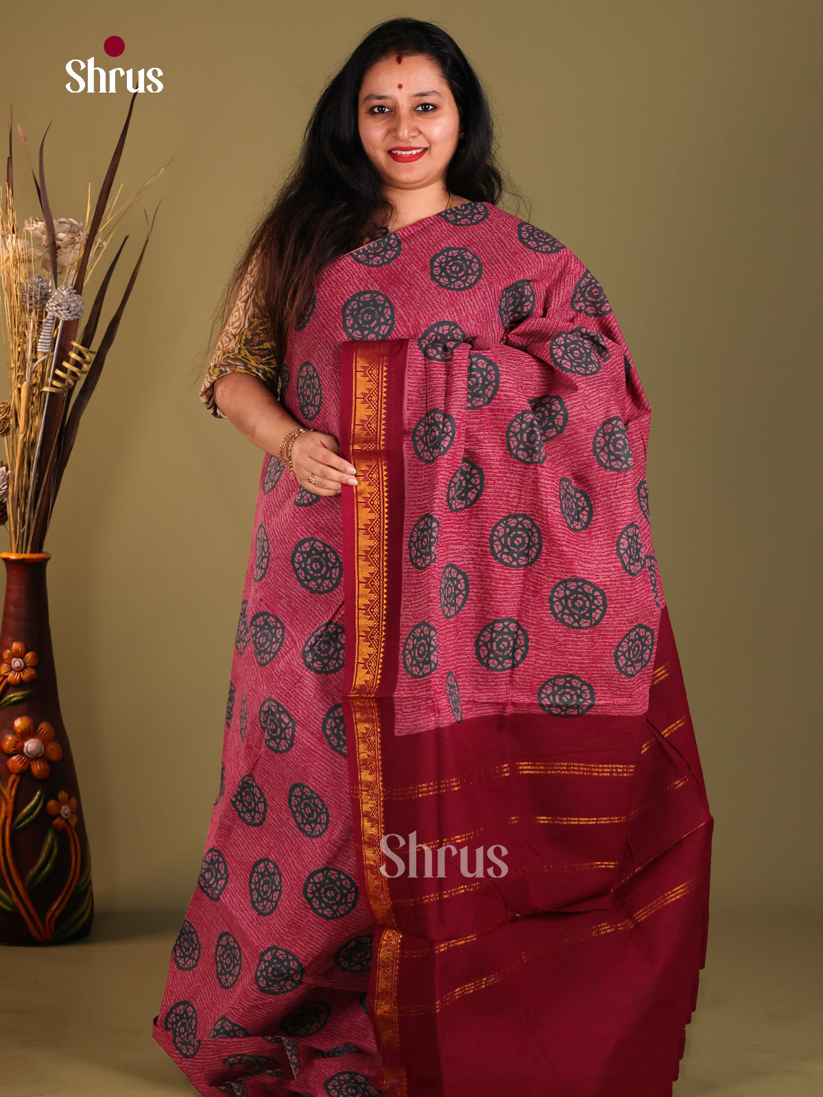 Maroon & Red- Sungudi Cotton Saree