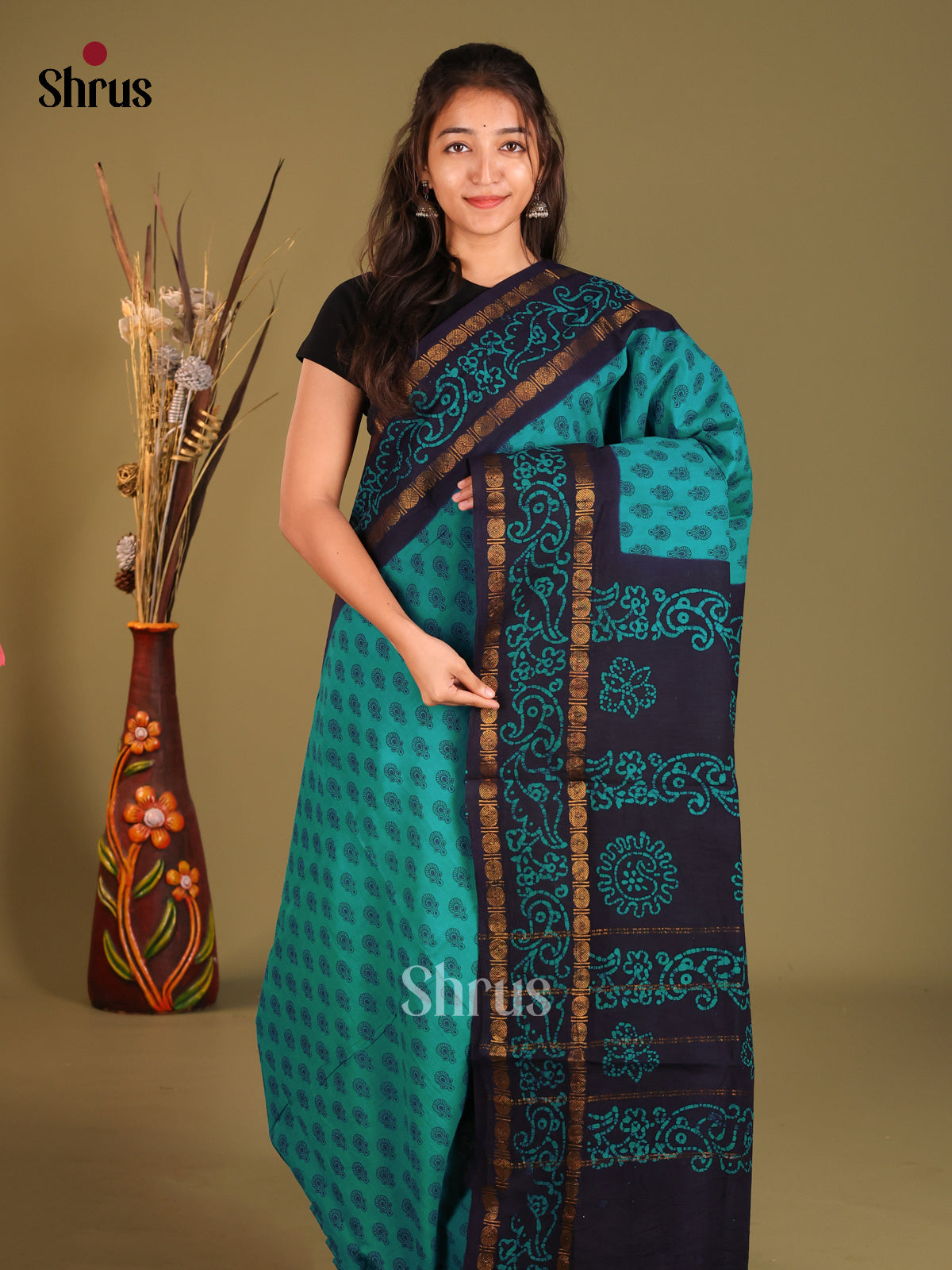 Blue & Navy Blue - Sungudi Cotton Saree