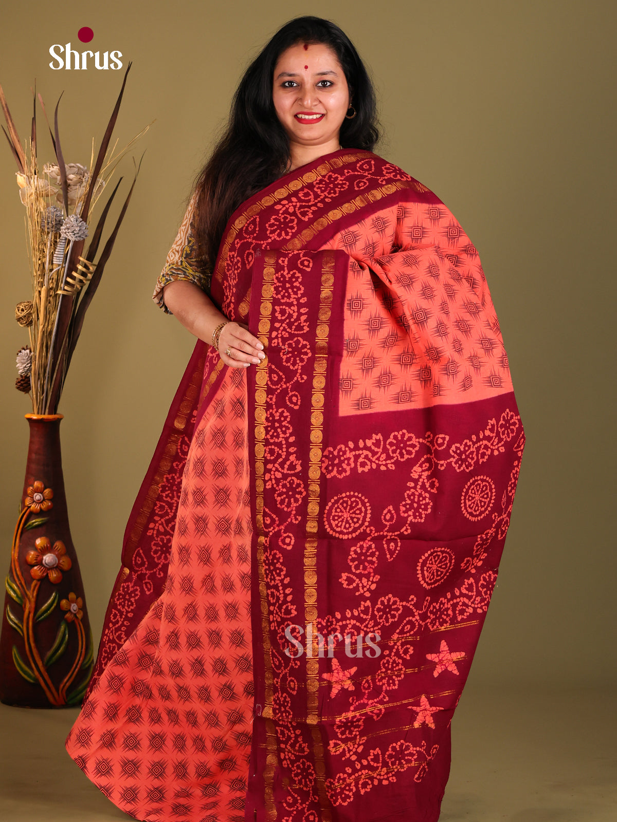 Pink & Red - Sungudi Cotton Saree