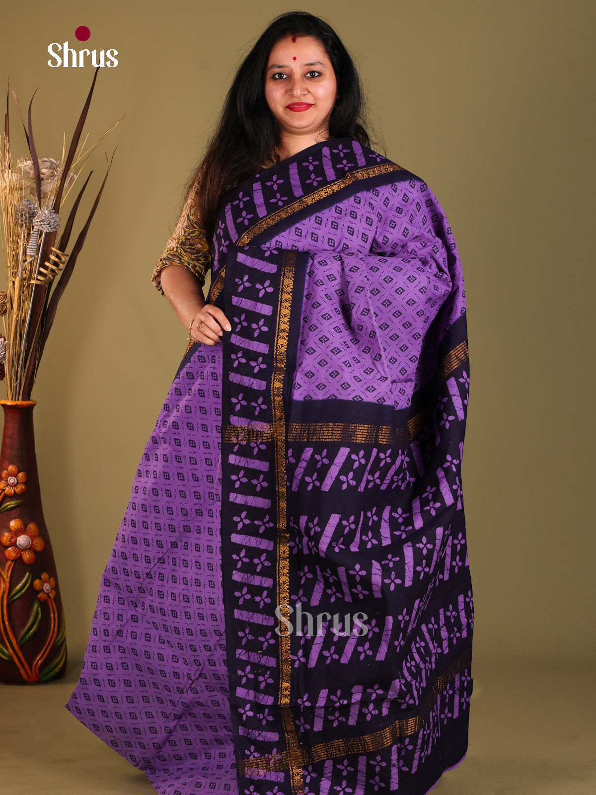 Lavender & Blue- Sungudi Cotton Saree