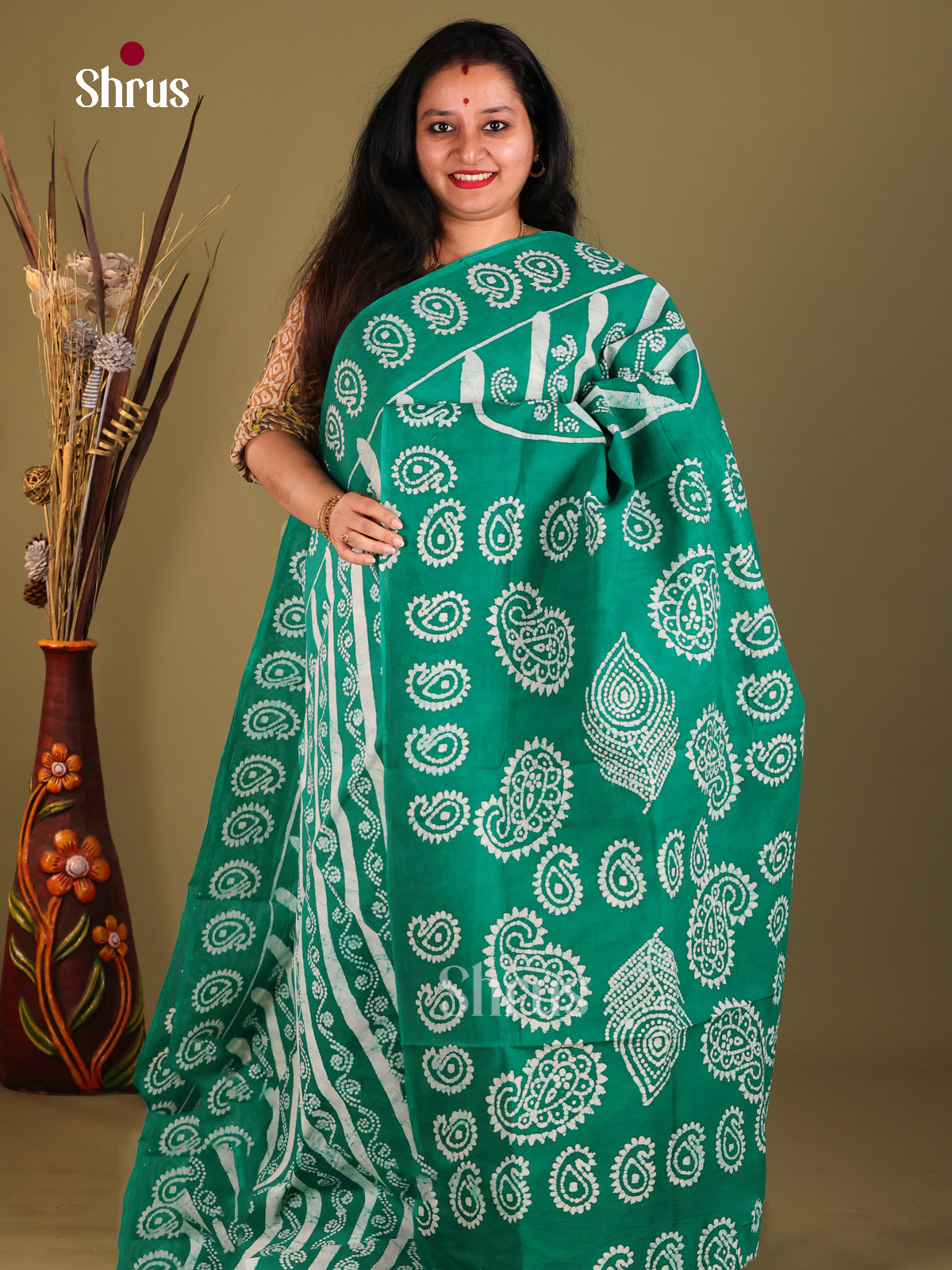 Green - Sungudi Cotton Saree - Shop on Shrus.com