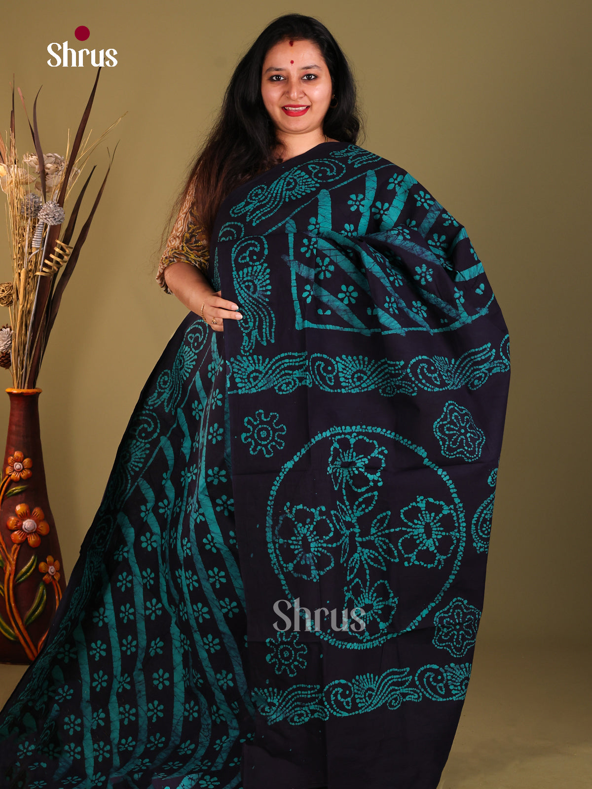 Navy Blue & Blue - Sungudi Cotton Saree