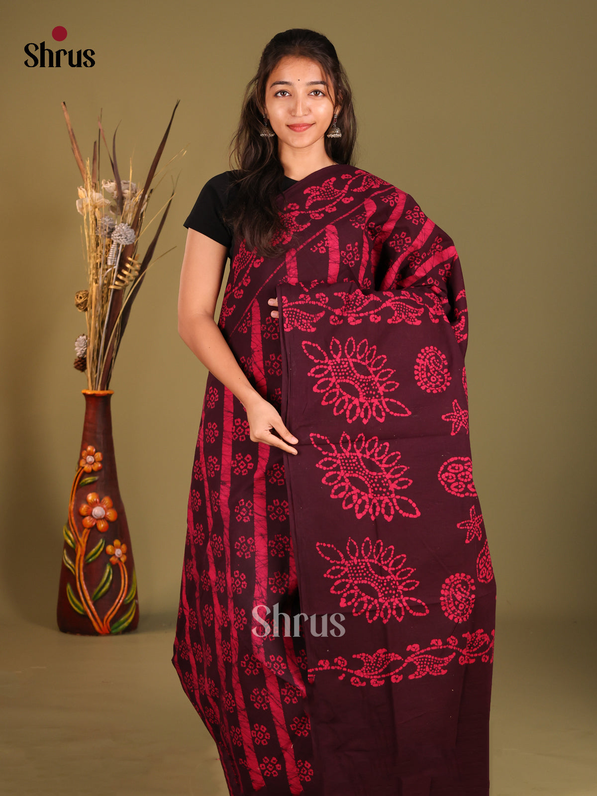Brown & Pink - Sungudi Cotton Saree