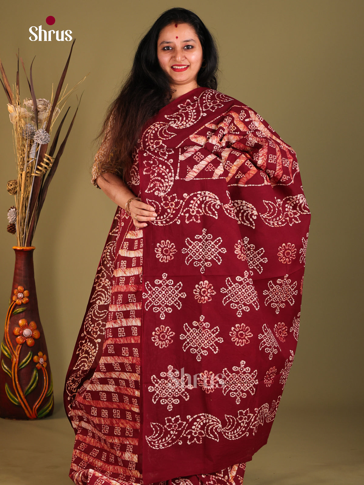 Maroon - Sungudi Cotton Saree