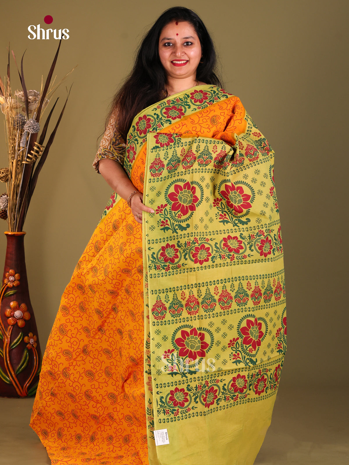 Mustard & Green - Sungudi Cotton Saree