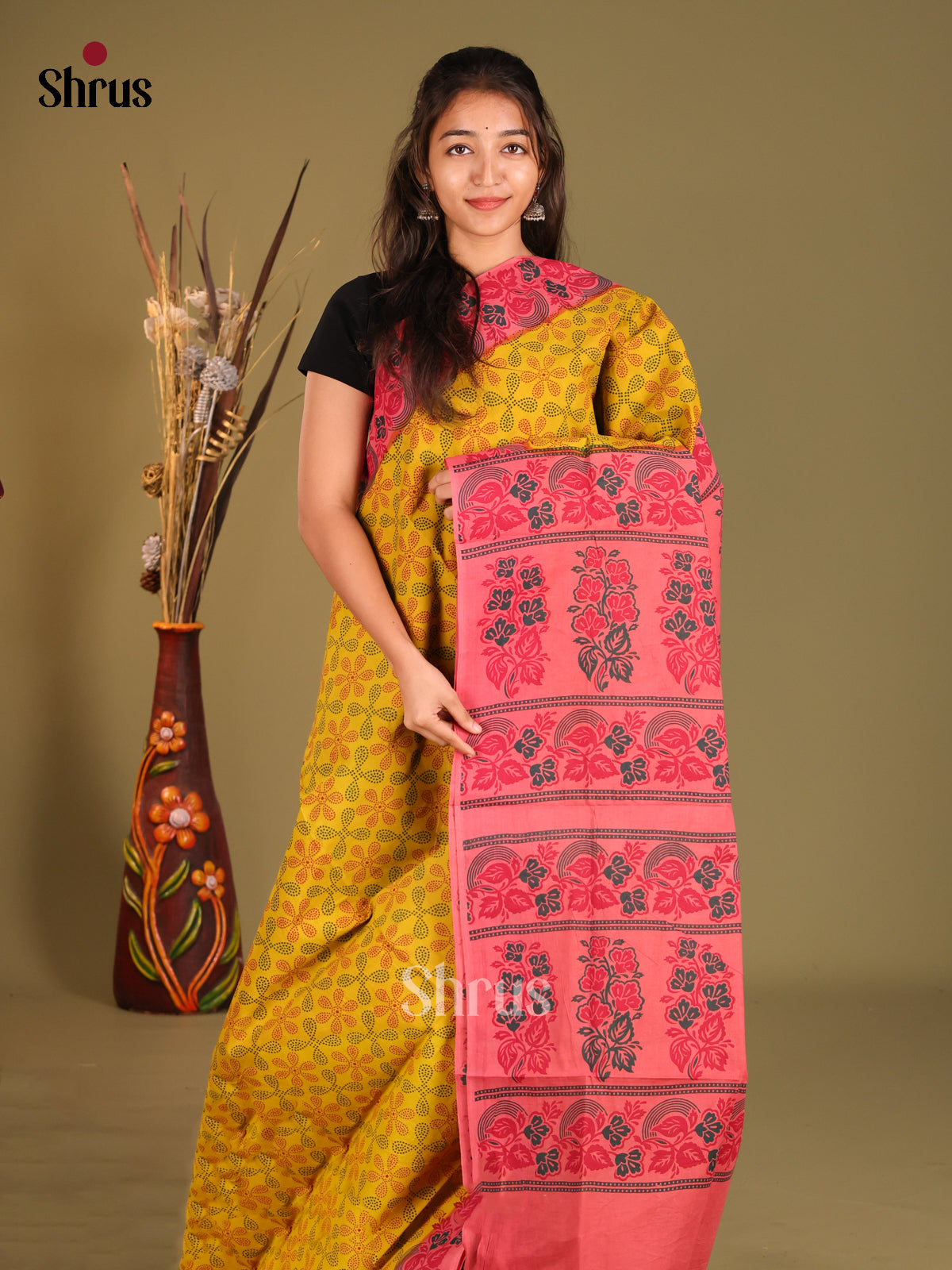 Yellow & Pink - Sungudi Cotton Saree