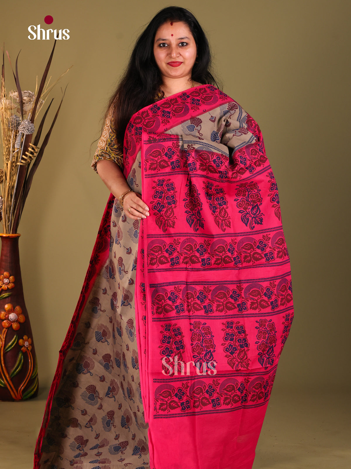 Grey & Pink- Sungudi Cotton Saree