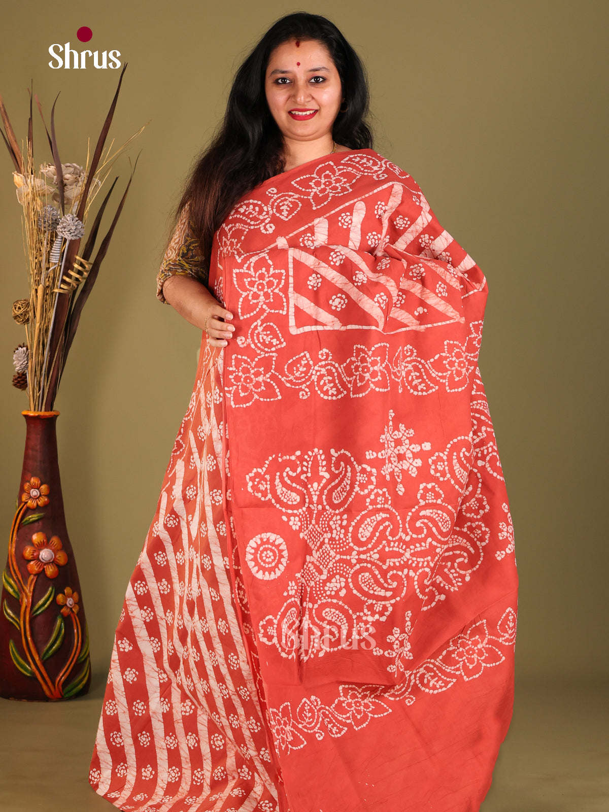Orange & Cream- Sungudi Cotton Saree