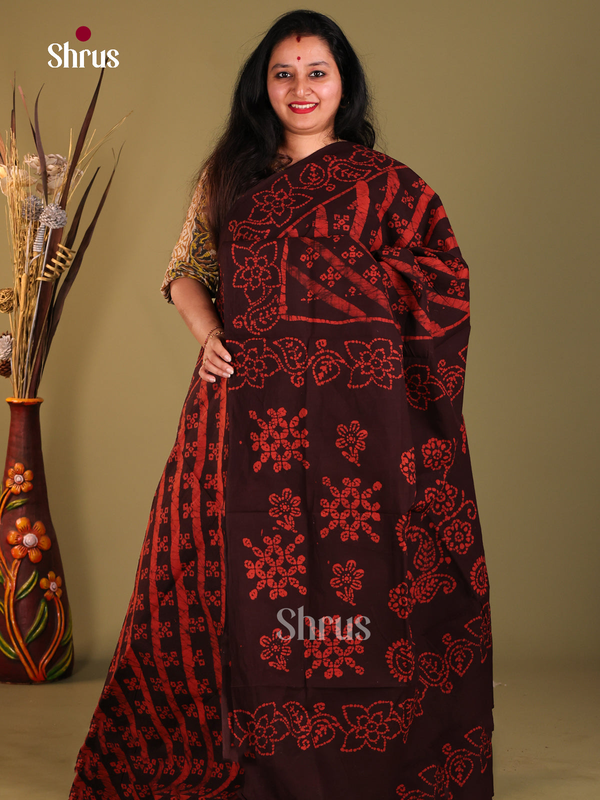 Brown & Orange - Sungudi Cotton Saree